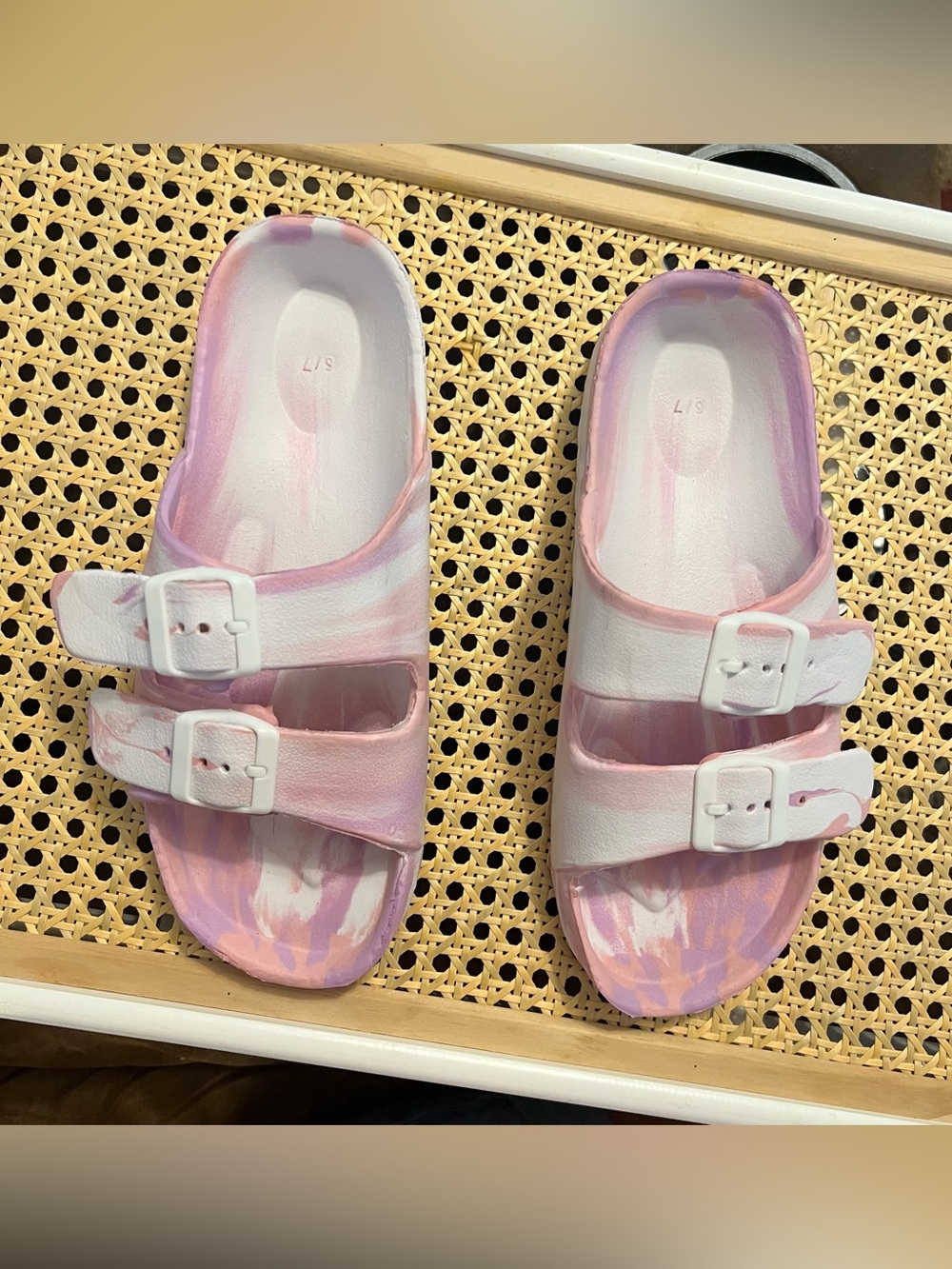 Pink & White Tie-Dye Slide Sandals